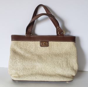 Etienne Aigner Straw Basket Handbag Purse Rattan W brown Accents Gold hardware